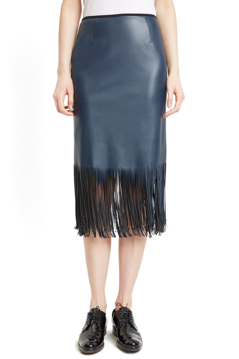 Fringe Faux Leather Pencil Skirt, Main, color, NAVY