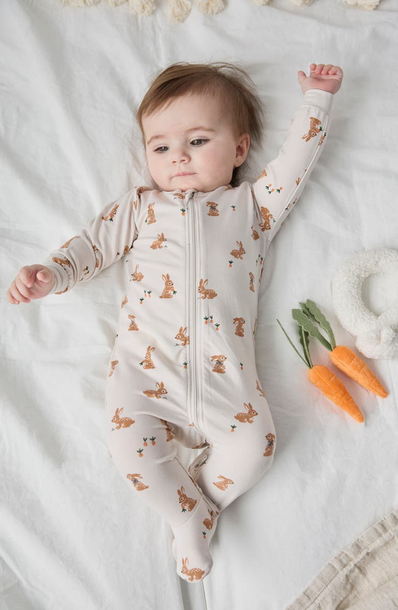 Petit Lem Fitted One-Piece Zip Pajamas, Alternate, color, Beige