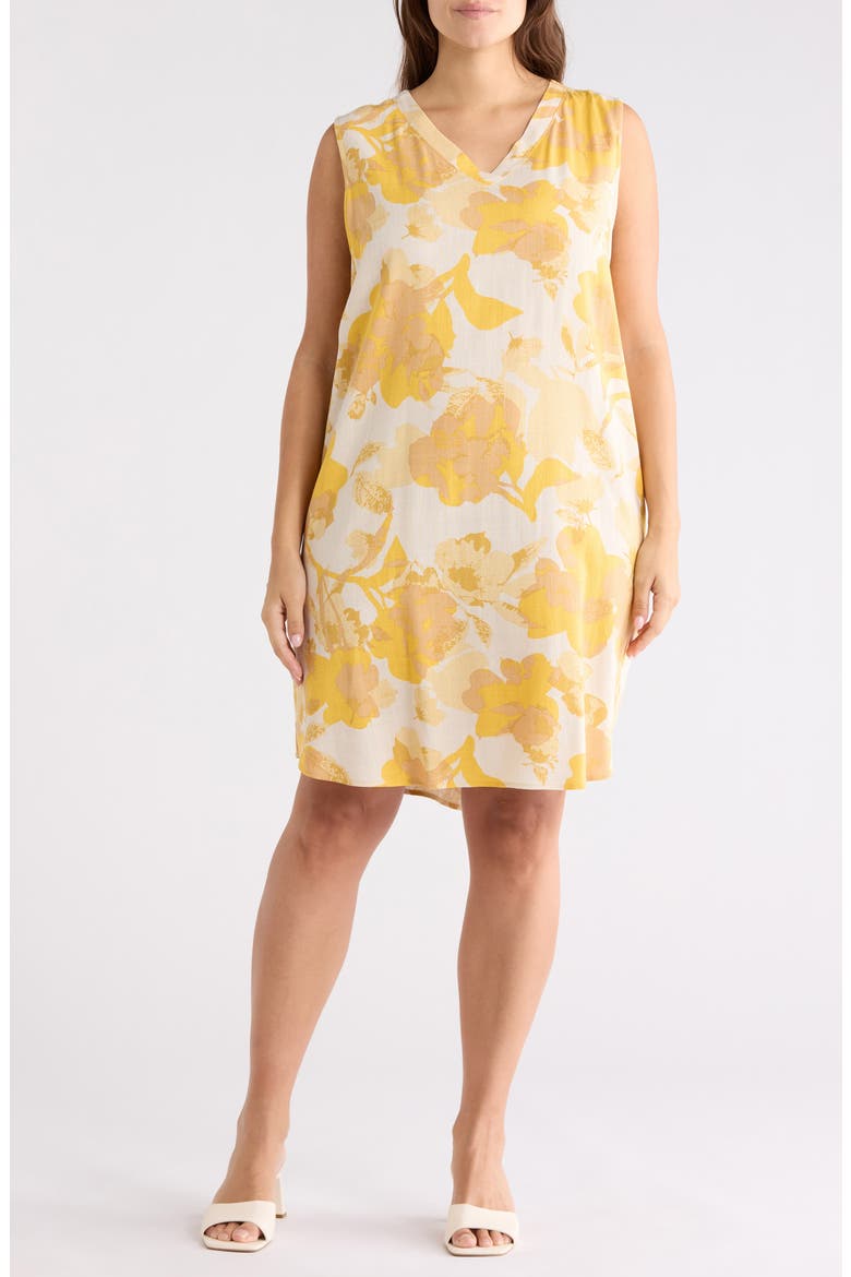 Floral V-Neck Shift Dress, Main, color, YELLOW