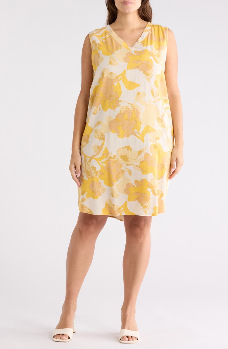 Renee C Floral V-Neck Shift Dress, Main, color, Yellow
