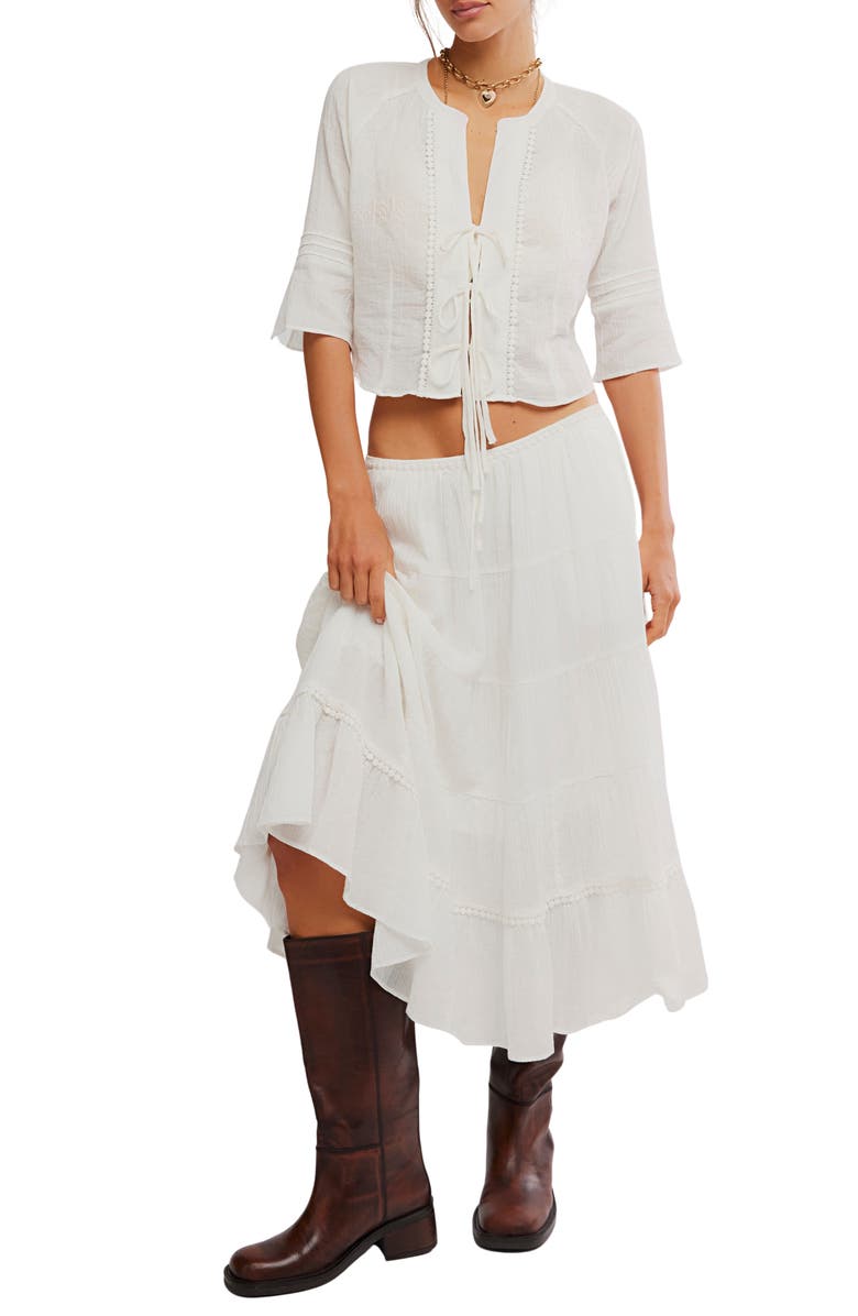 Free People Bright Side Tie Front Crop Top & Midi Skirt Set, Main, color, Clean Ivory