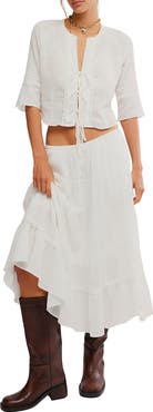 Free People Bright Side Tie Front Crop Top & Midi Skirt Set