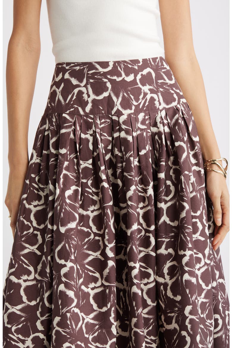 Pleated Cotton Poplin Skirt, Alternate, color, BROWN FLOATING GINKO