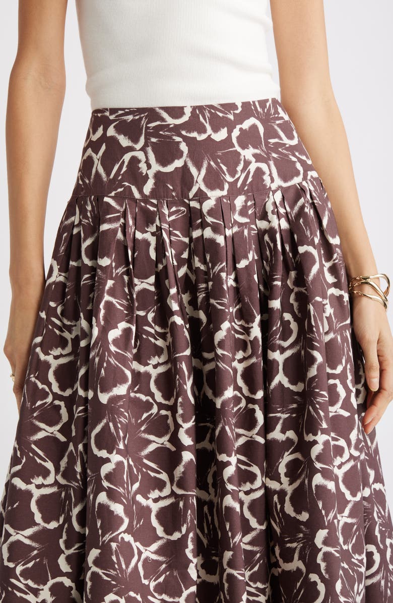 Nordstrom Pleated Cotton Poplin Skirt, Alternate, color, Brown Floating Ginko
