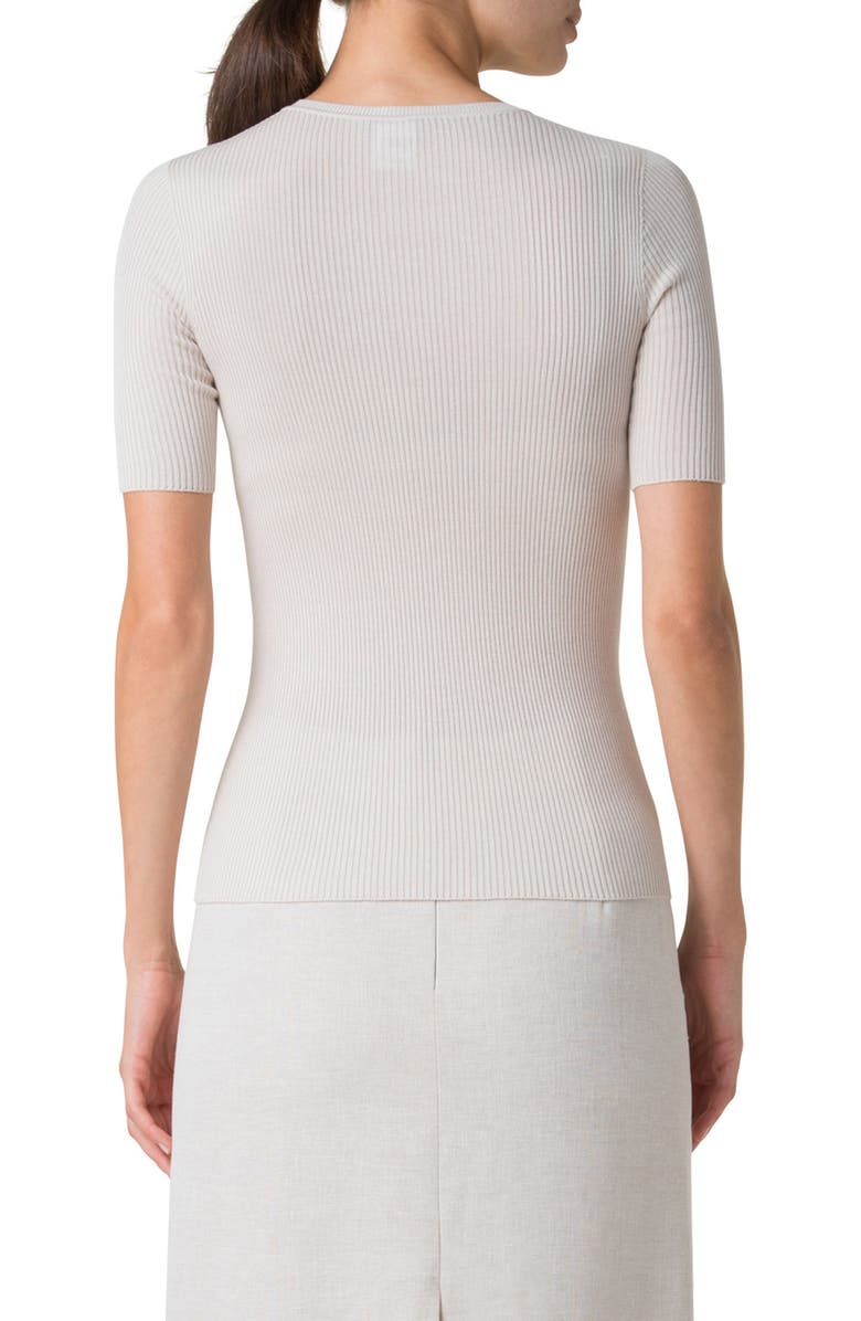 Akris Short Sleeve Silk & Cotton Rib Sweater, Alternate, color, Greige