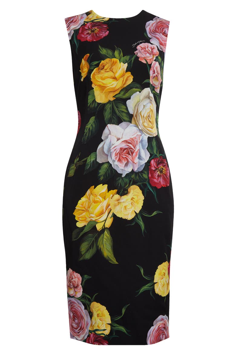 Peony & Rose Floral Charmeuse Sheath Dress, Alternate, color, HN5IY PEONIE/ ROSE F.NERO