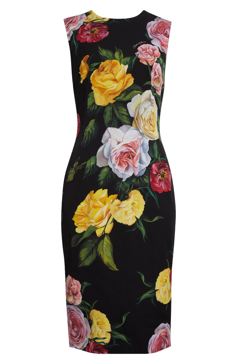 Dolce&Gabbana Peony & Rose Floral Charmeuse Sheath Dress, Alternate, color, Hn5iy Peonie/ Rose F.nero