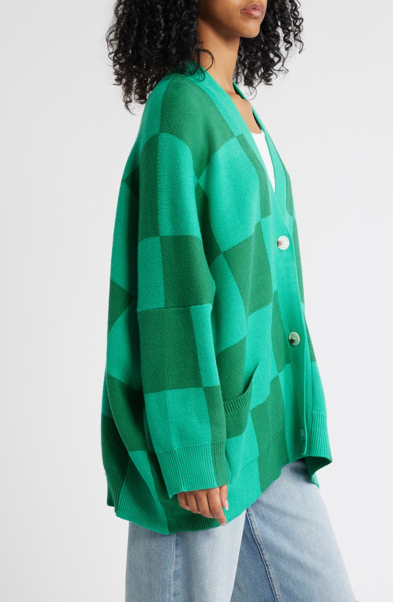 Dressed in Lala Love You Checkerboard Oversize Cardigan, Alternate, color, Green