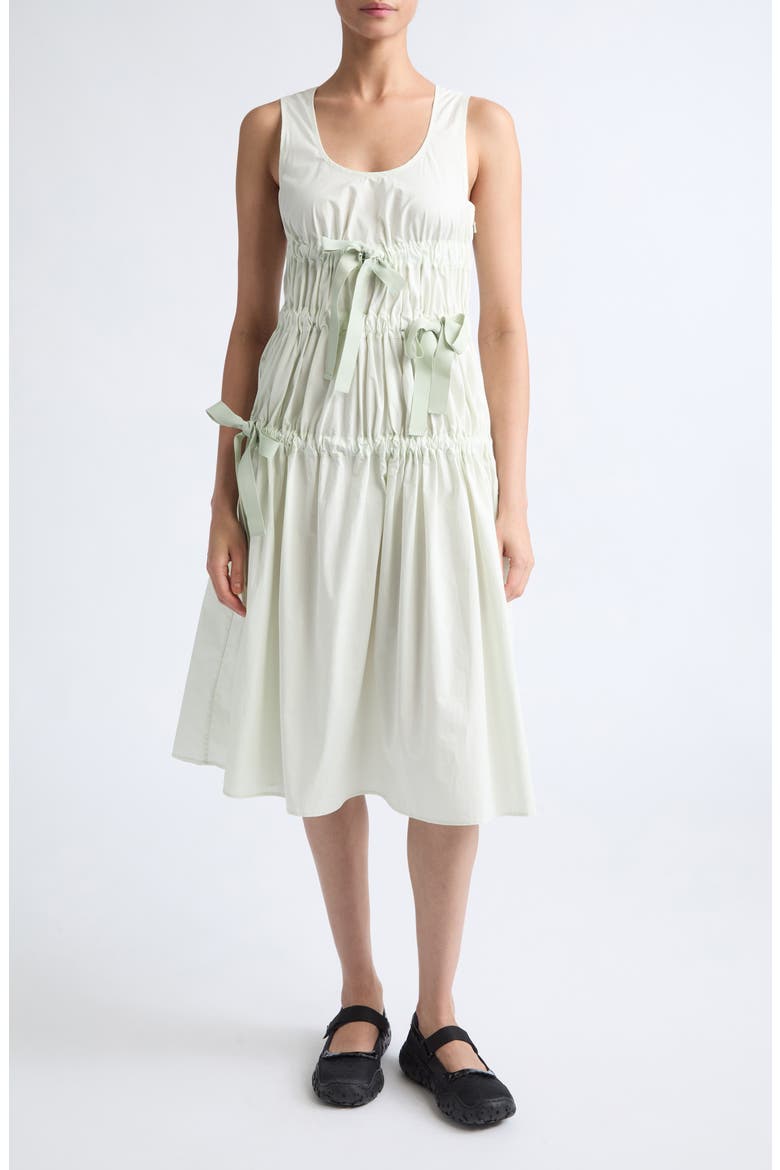 Faye Ruched Cotton Poplin Dress, Main, color, PALE GREEN