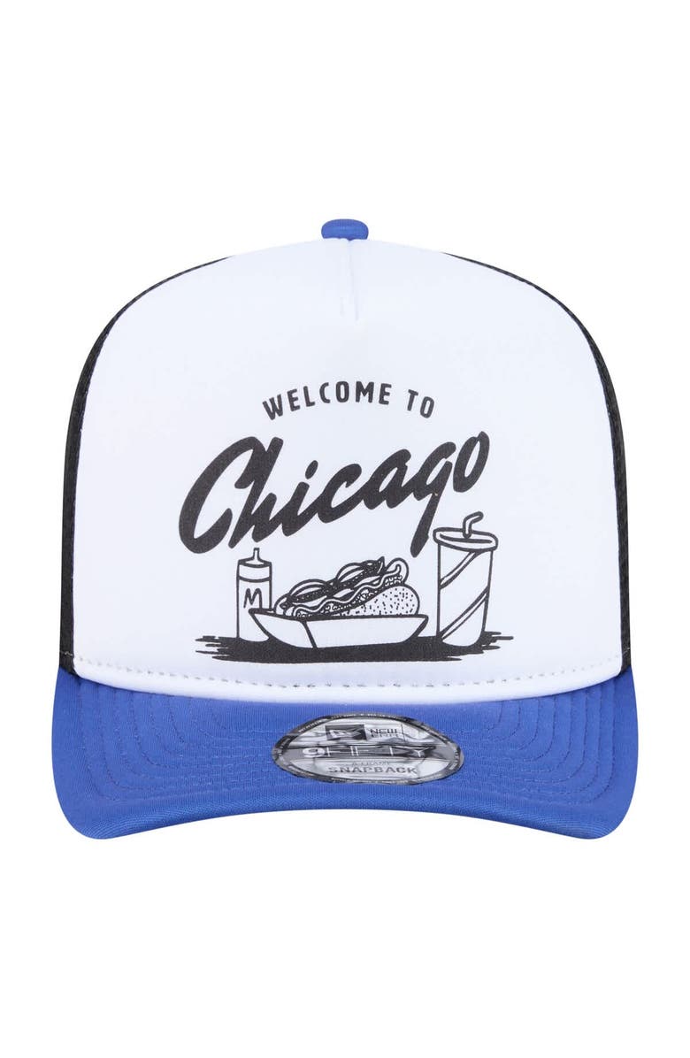 New Era Men's New Era  White/Royal Chicago Cubs Foodie A-Frame 9FIFTY Trucker Snapback Hat, Alternate, color, White