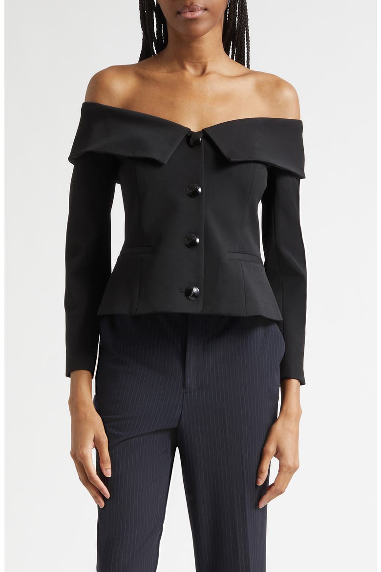 Ingrid Off the Shoulder Crop Blazer Top, Main, color, BLACK