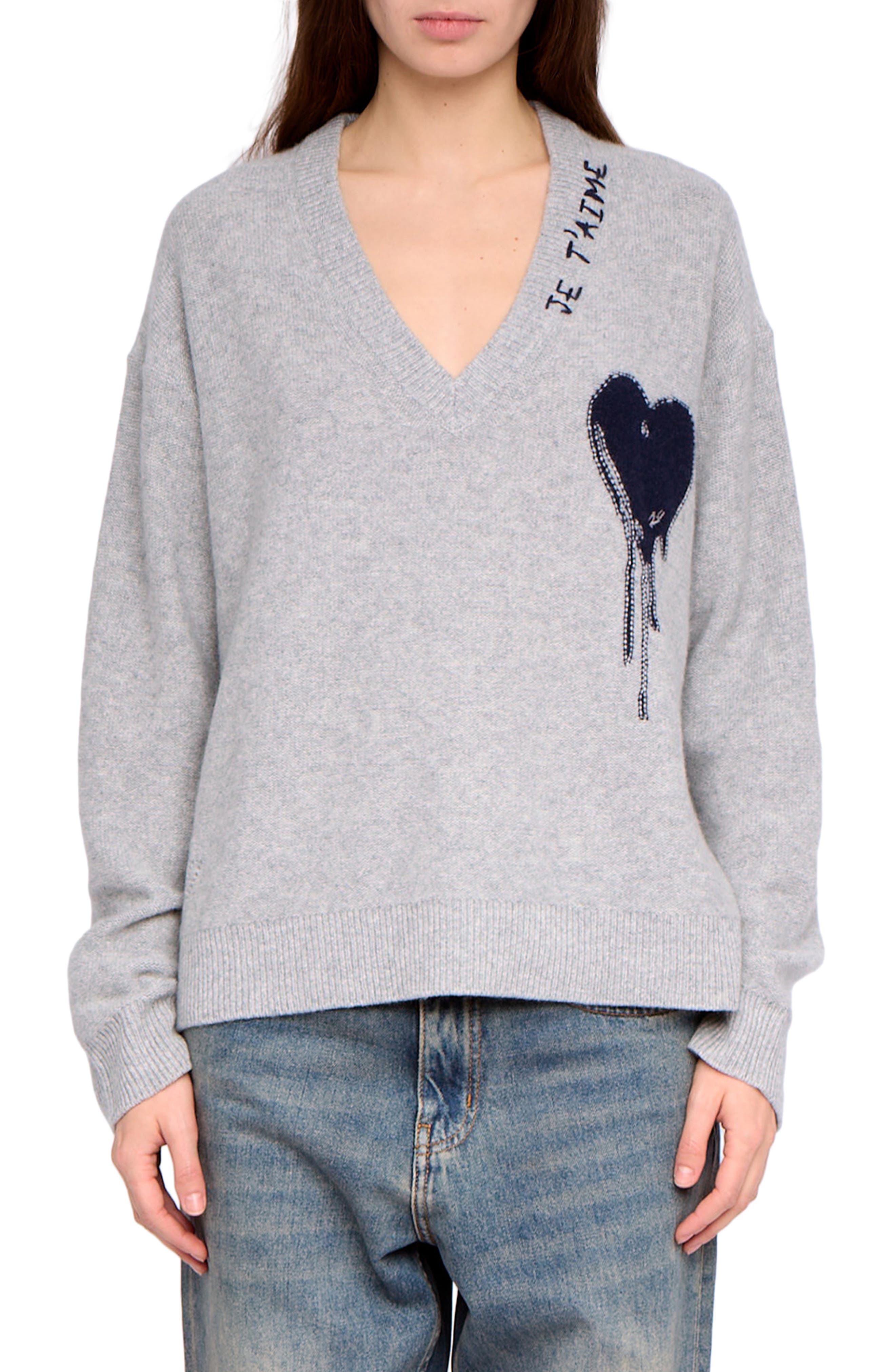Mikyz Heart Appliqué Cashmere V-Neck Sweater (Women) | Nordstrom