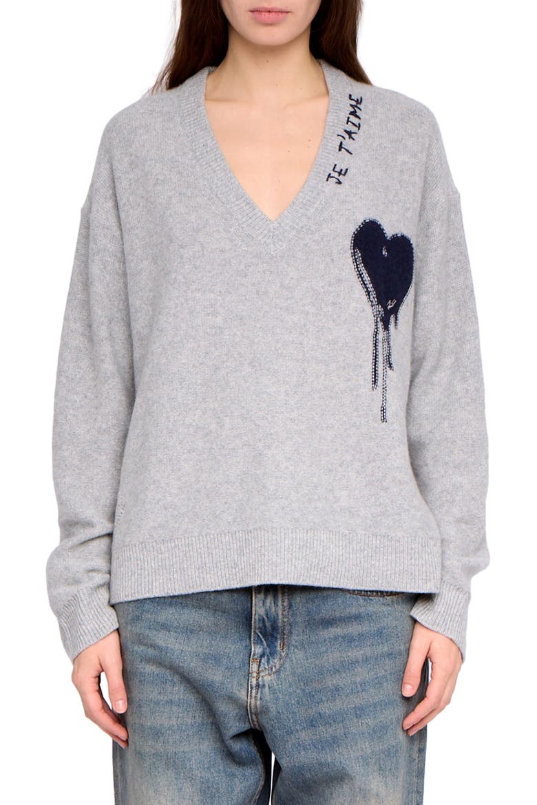 Mikyz Heart Appliqué Cashmere V-Neck Sweater (Women) | Nordstrom