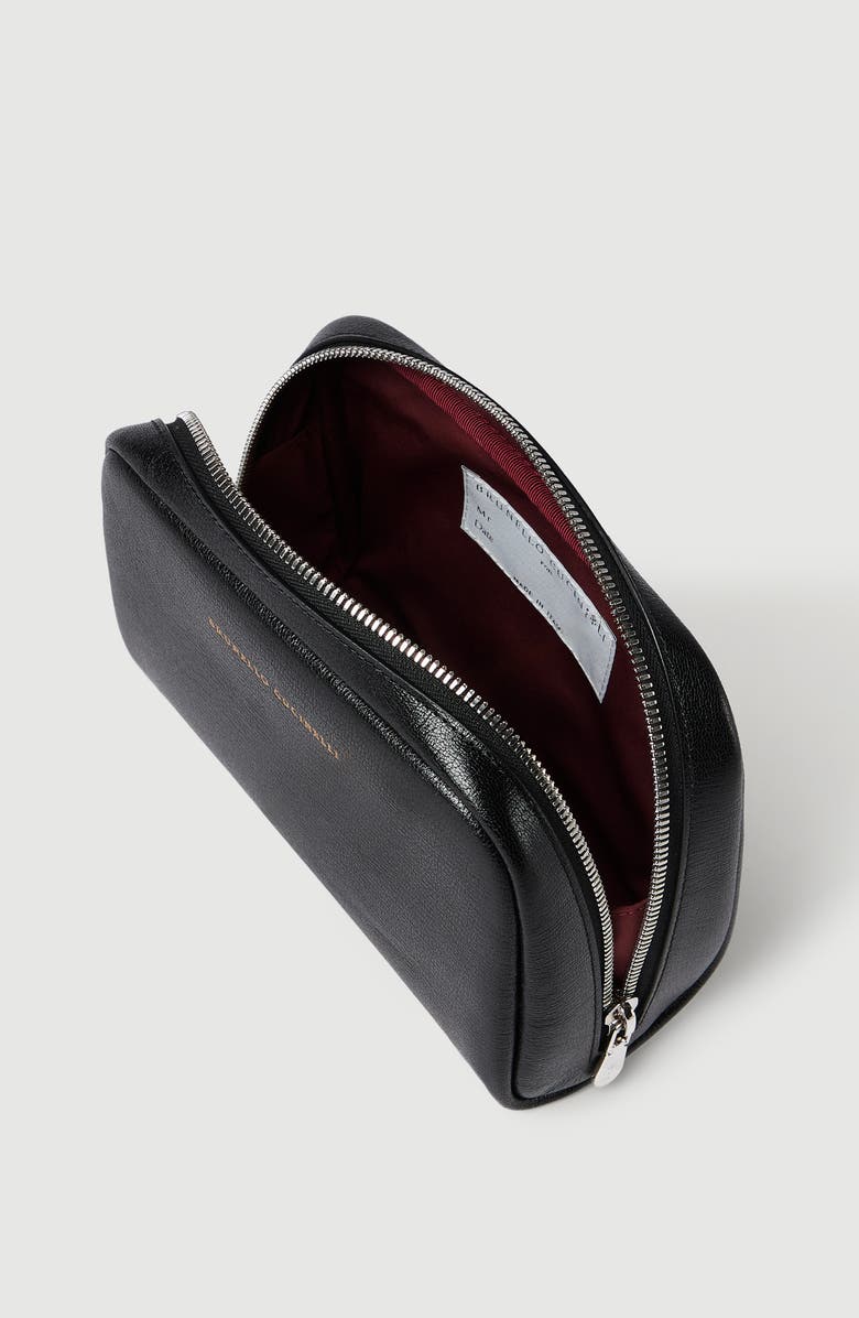 Brunello Cucinelli Grained leather slim beauty case, Alternate, color, Black