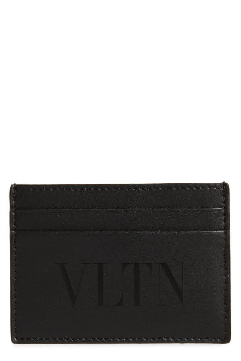 Valentino VLTN Leather Card Holder, Main, color, BLACK