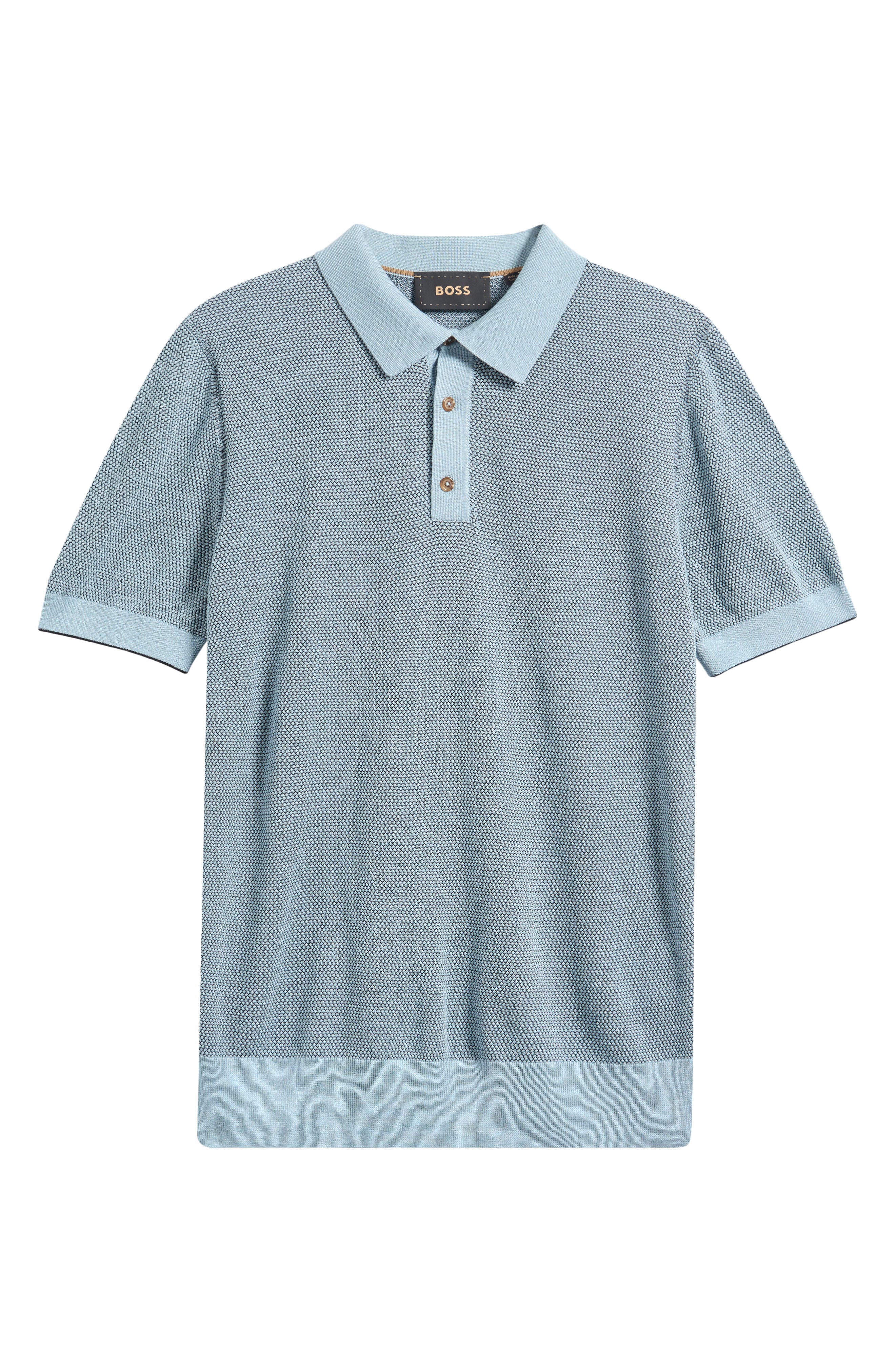 Hugo Boss Boss Camel L-naldo Silk & Cotton Polo In Blue