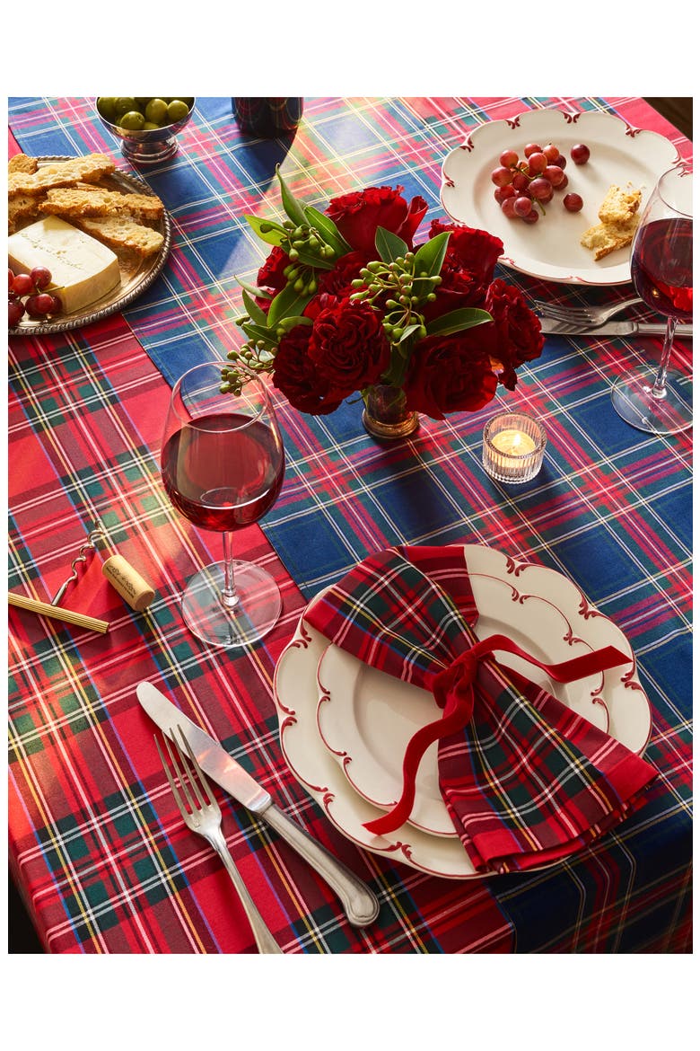 Windsor Tartan Cotton Table Runner, Alternate, color, NAVY