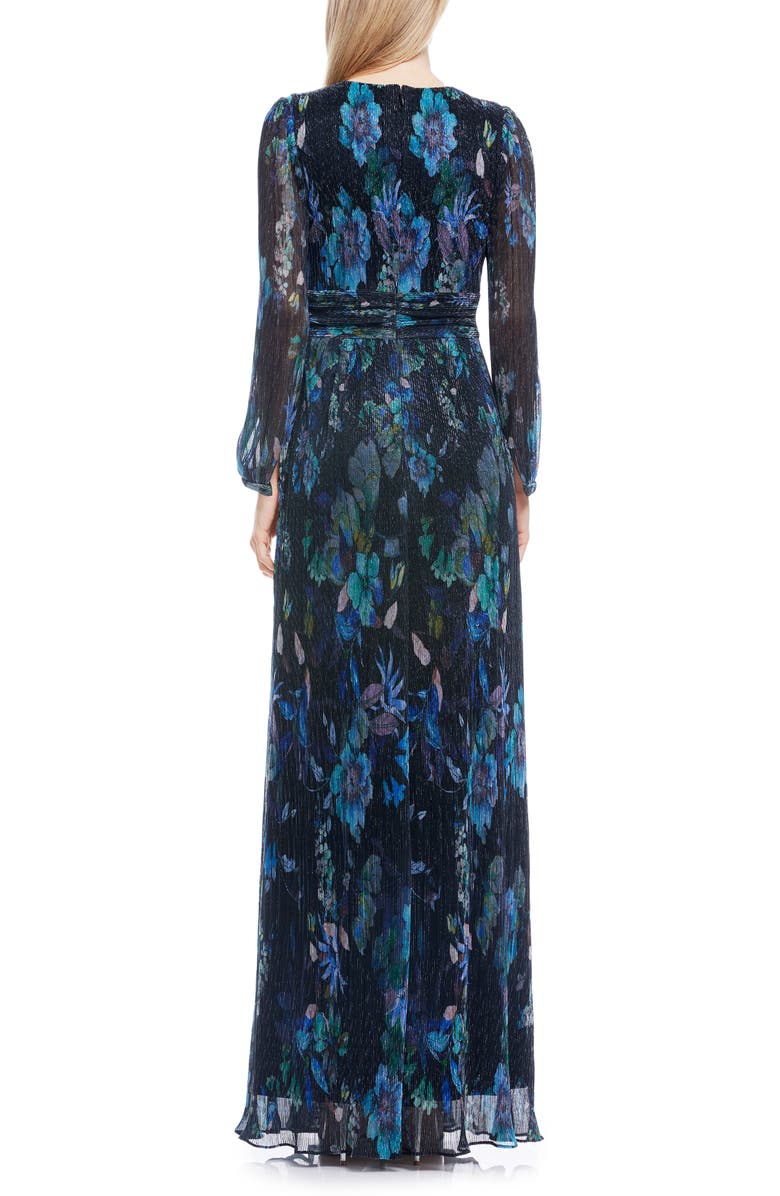 Dress the Population Pauline Metallic Floral Long Sleeve Gown, Alternate, color, Turquoise Multi