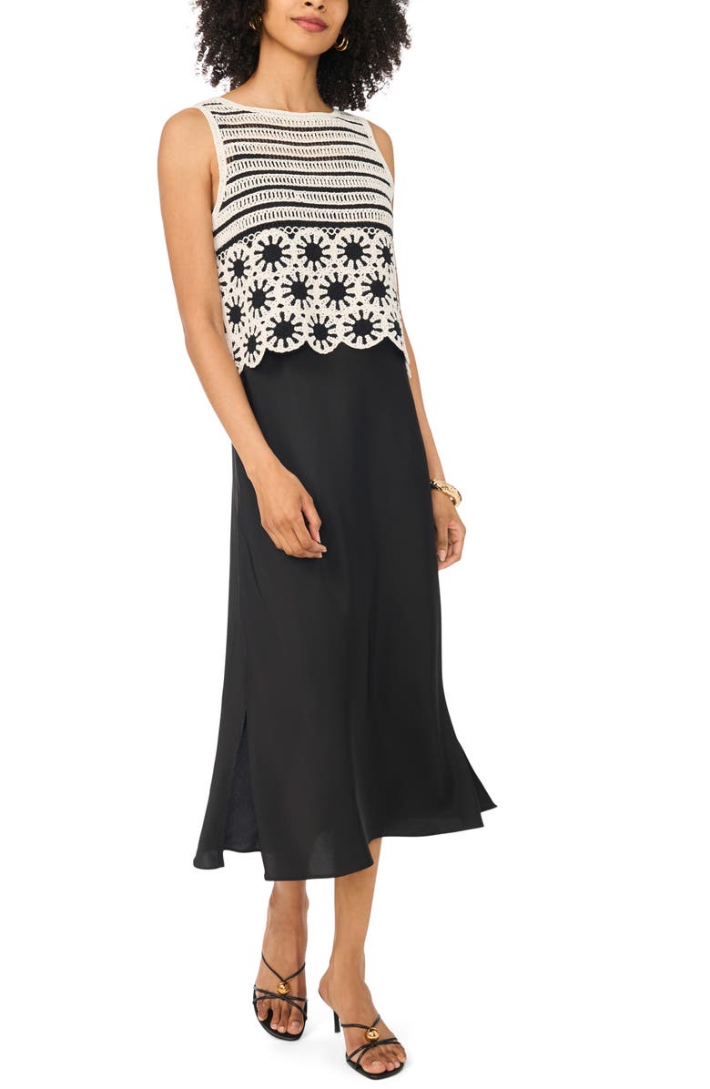 Vince Camuto Crocheted Tank with Slipdress, Alternate, color, Rich Black