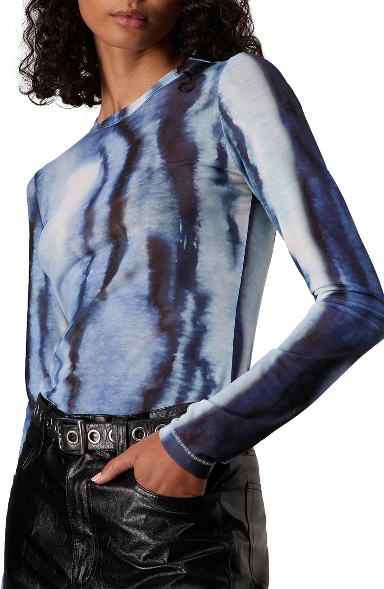 rag & bone Yana Mesh Long Sleeve Top, Alternate, color, Blue Multi