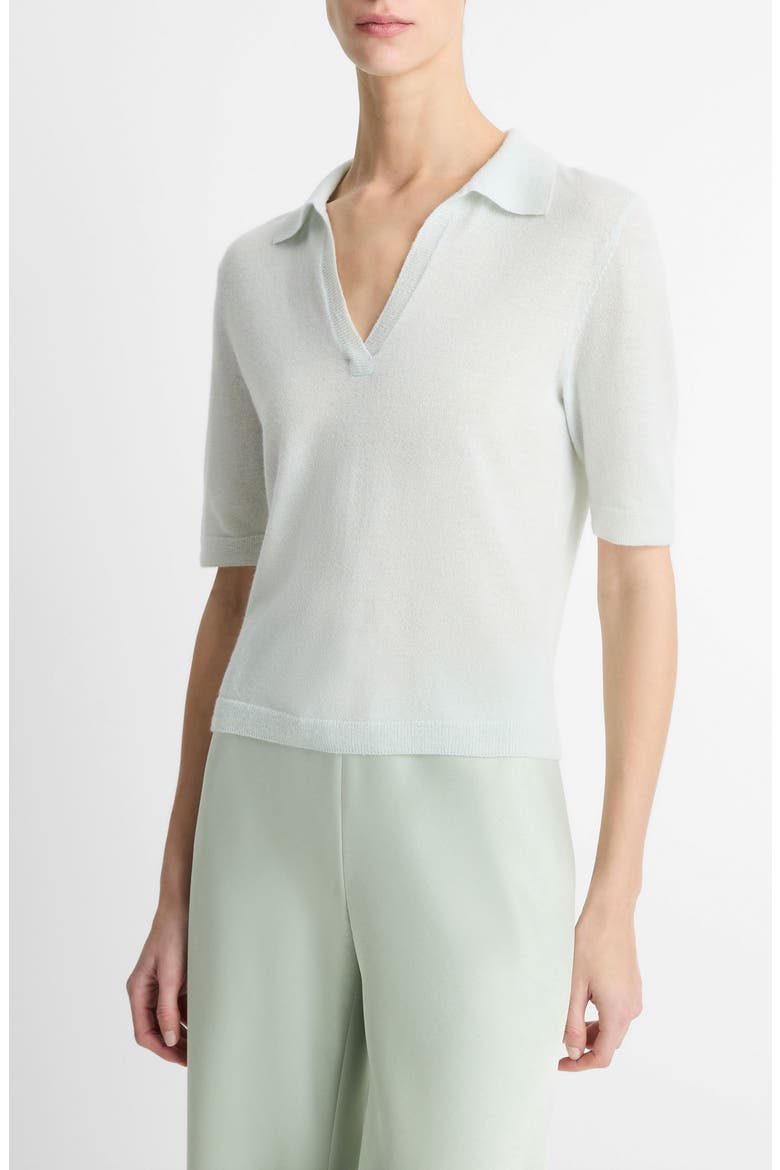 Cashmere & Silk Johnny Collar Polo Sweater, Alternate, color, AQUA DEW