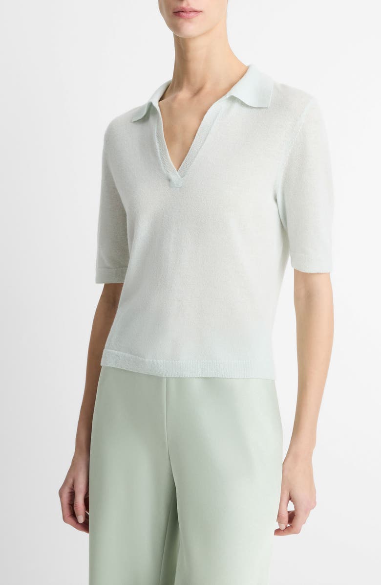 Vince Cashmere & Silk Johnny Collar Polo Sweater, Alternate, color, Aqua Dew