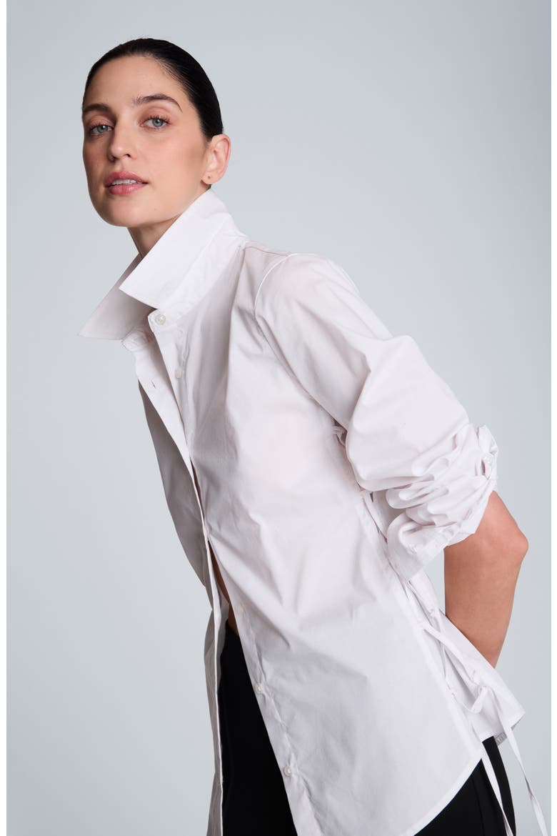 Tie Detail Button Front Shirt, Alternate, color, PURE WHITE
