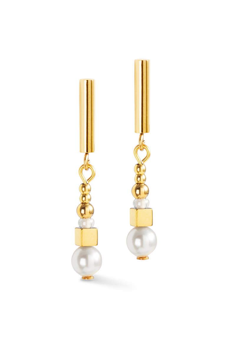 Shimmering Princess Pearls Gold Earrings, Alternate, color, White