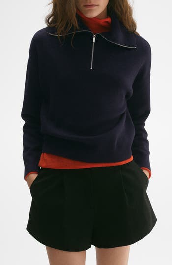Mango Oversize Quarter Zip Jersey Sweater In Blue