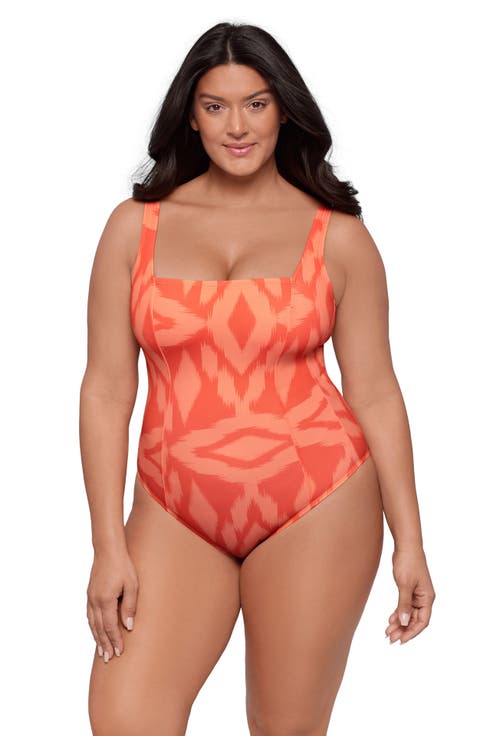 Smoothing and Sculpting Square-Neck Lace-Up Back One-Piece Swimsuit