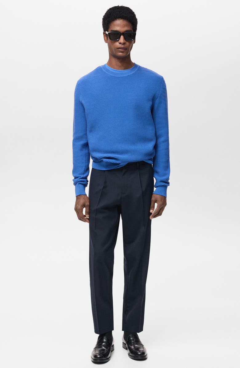 MANGO Crewneck Rib Cotton Sweater, Alternate, color, China Blue