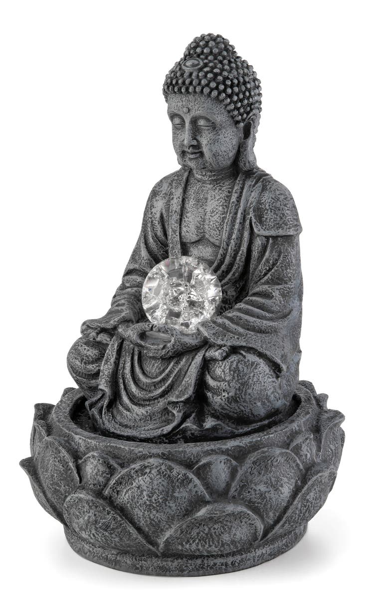 Glitzhome Zen-Style Polyresin Table Fountain with Pump and LED Light, Alternate, color, Grey
