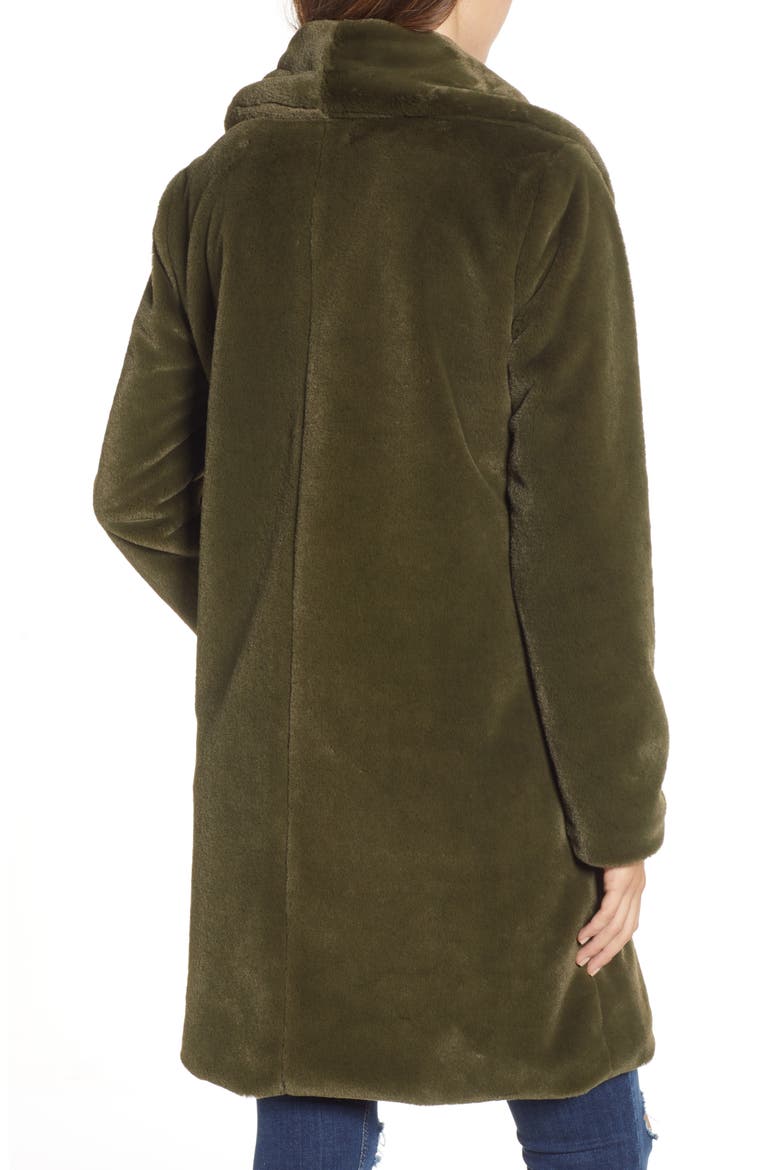 Faux Fur Long Coat, Alternate, color, OLIVE ITALY