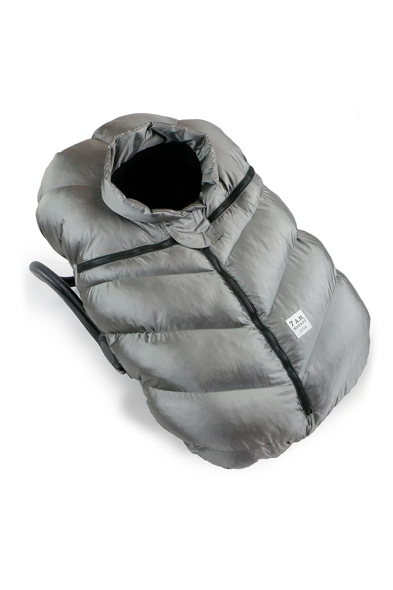 7 A.M. Faux Shearling Trim Car Seat Cocoon, Main, color, METALLIC GREY