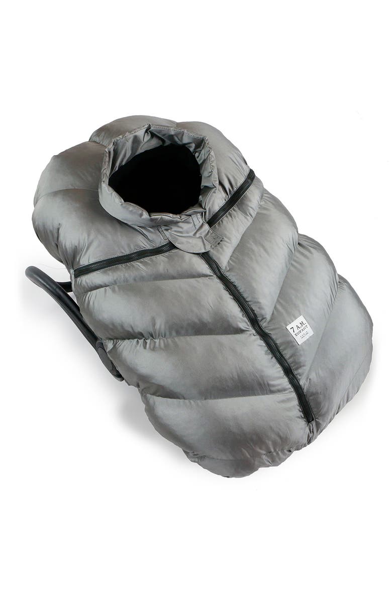 7 A.M. Enfant 7 A.M. Faux Shearling Trim Car Seat Cocoon, Main, color, Metallic Grey