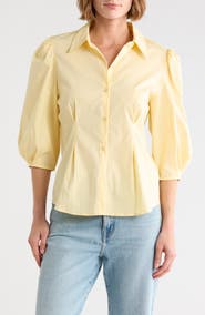 Gemma + Jane Three-Quarter Sleeve Pleated Waist Button-Up Shirt