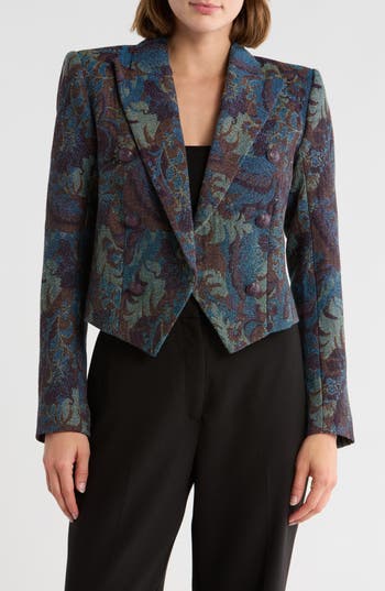 L Agence L'agence Lila Peak Lapel Boxy Crop Blazer In Multi