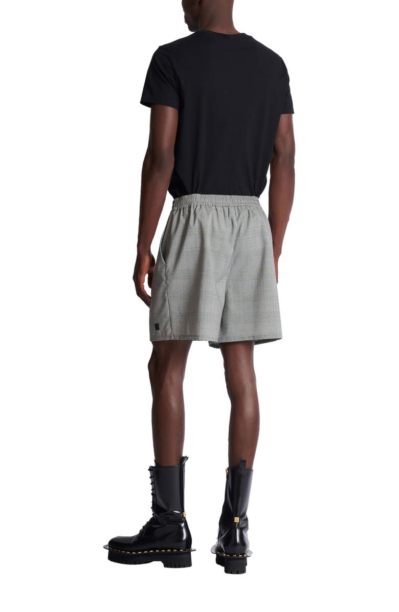 Balmain Relaxed shorts in Prince of Wales satin, Alternate, color, Black