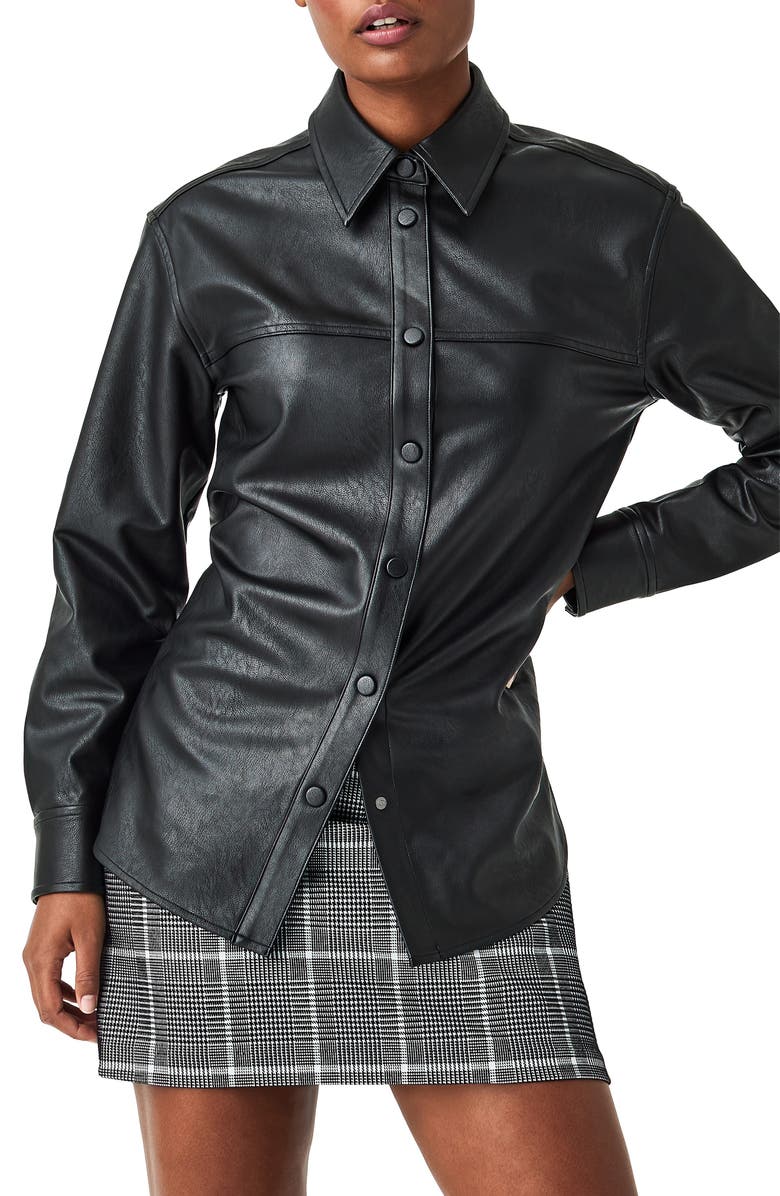 SPANX<sup>®</sup> Oversize Faux Leather Snap-Up Shirt, Main, color, 