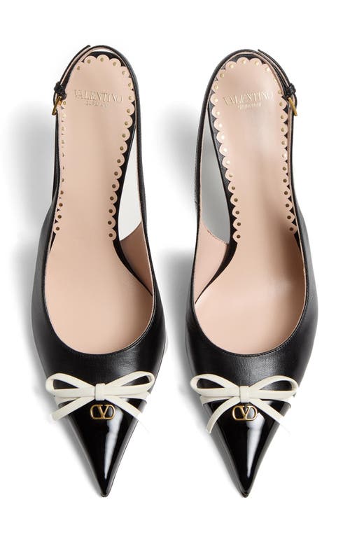 Valentino Garavani Leather Slingback With Patent Leather Toe In Black/ivory