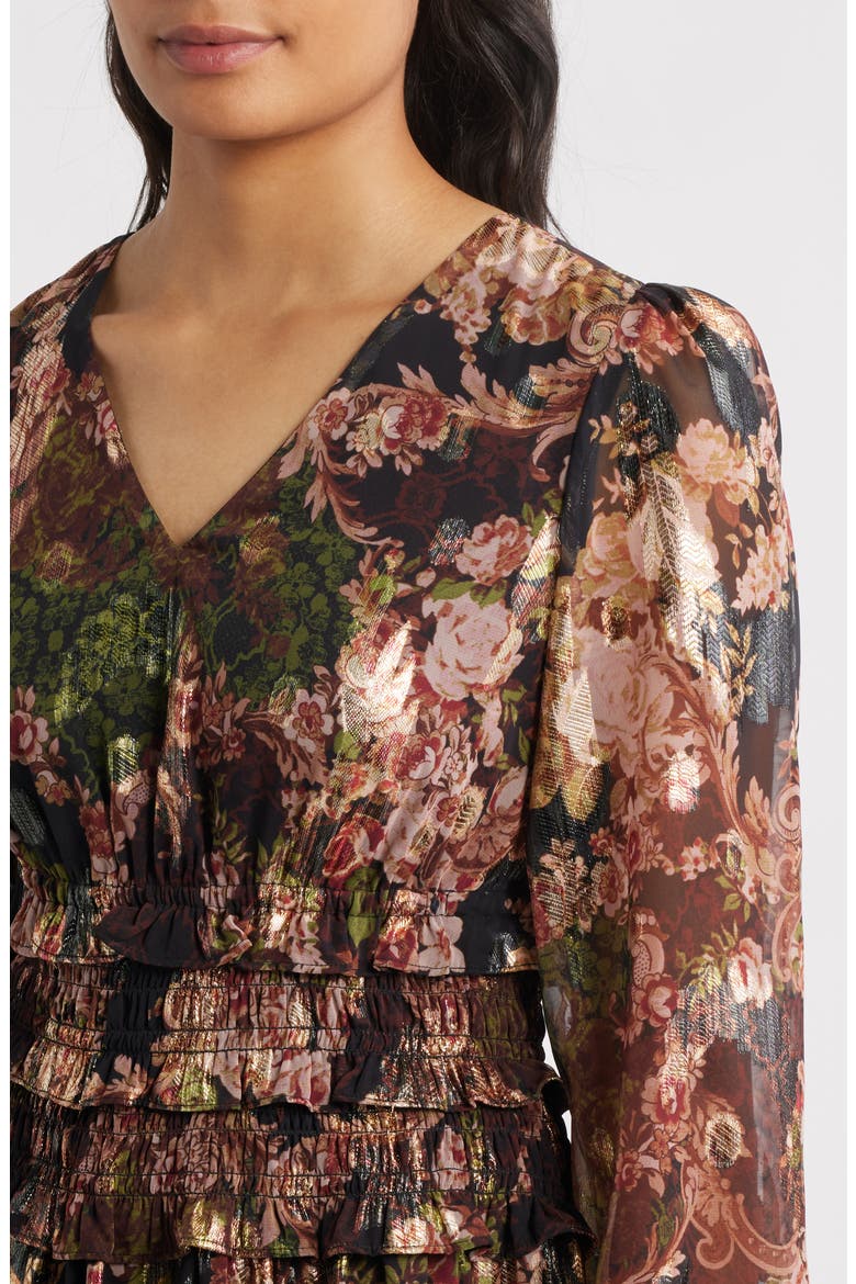 Metallic Floral Long Sleeve Dress, Alternate, color, BLACK MULTI