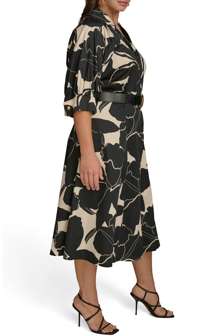 Printed Belted Midi Shirtdress, Alternate, color, BLACK/ PARCHMENT