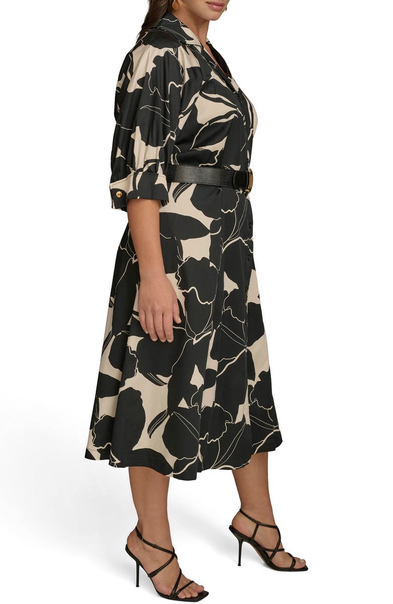DONNA KARAN Printed Belted Midi Shirtdress, Alternate, color, Black/ Parchment