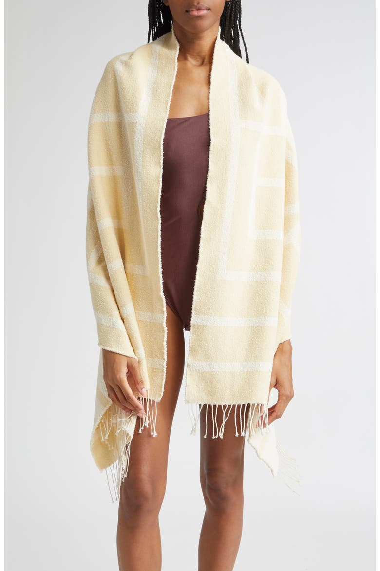 Monogram Fringe Scarf, Alternate, color, ECRU/ STRAW