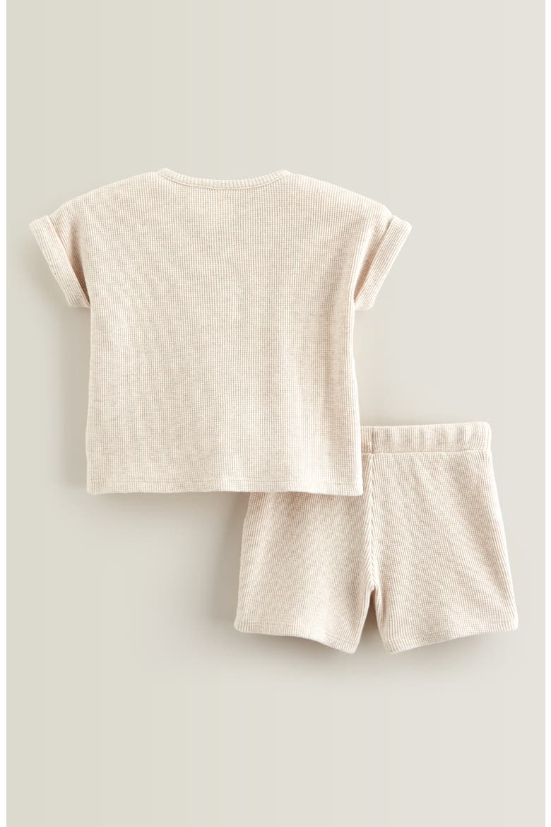 Waffle Knit Henley & Shorts Set, Alternate, color, BEIGE OATMEAL LIGHT HEATHER