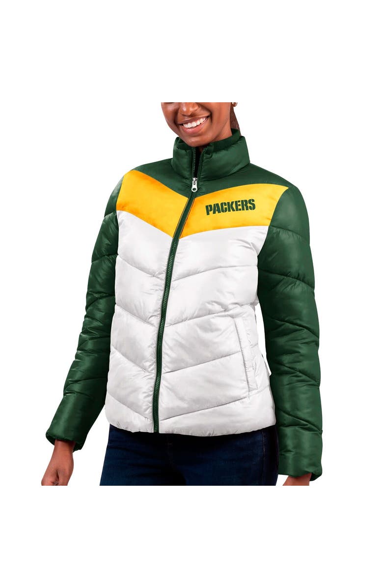 G-III 4HER BY CARL BANKS Women's G-III 4Her by Carl Banks White/Green Green Bay Packers New Star Quilted Full-Zip Jacket, Alternate, color,