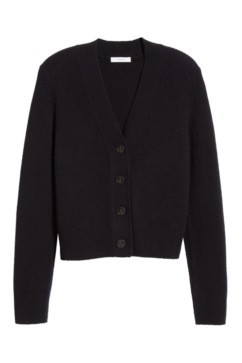 Shrunken Fit Button Front Cashmere Cardigan, Alternate, color, BLACK