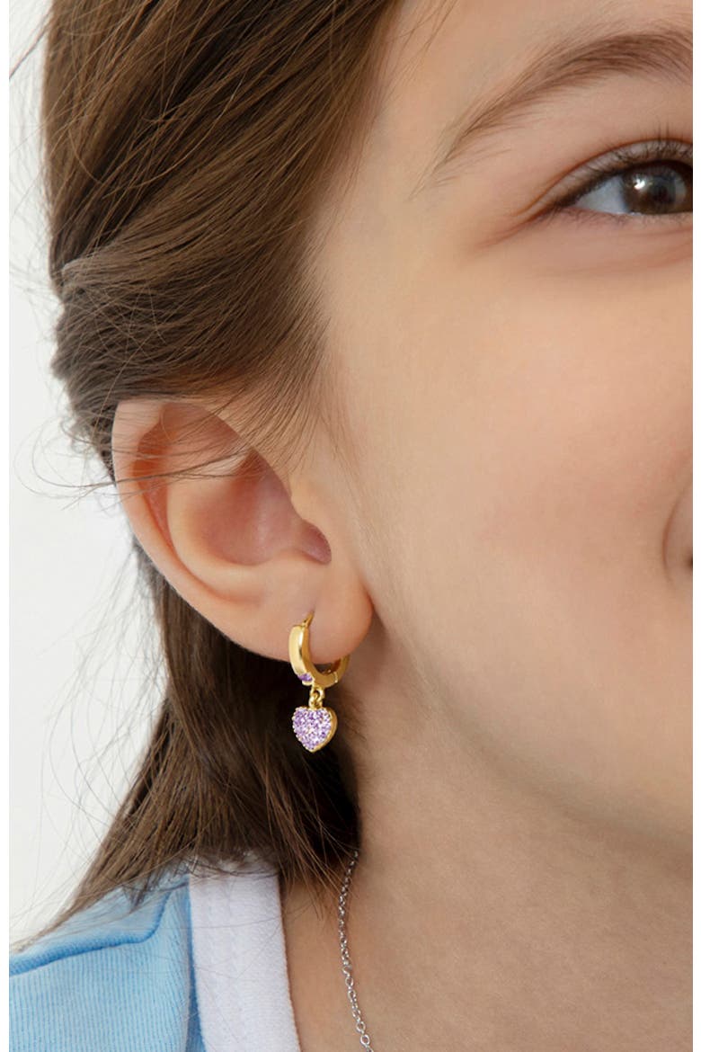 Pave Puffed Heart Hoop Plated Earrings, Alternate, color, Purple