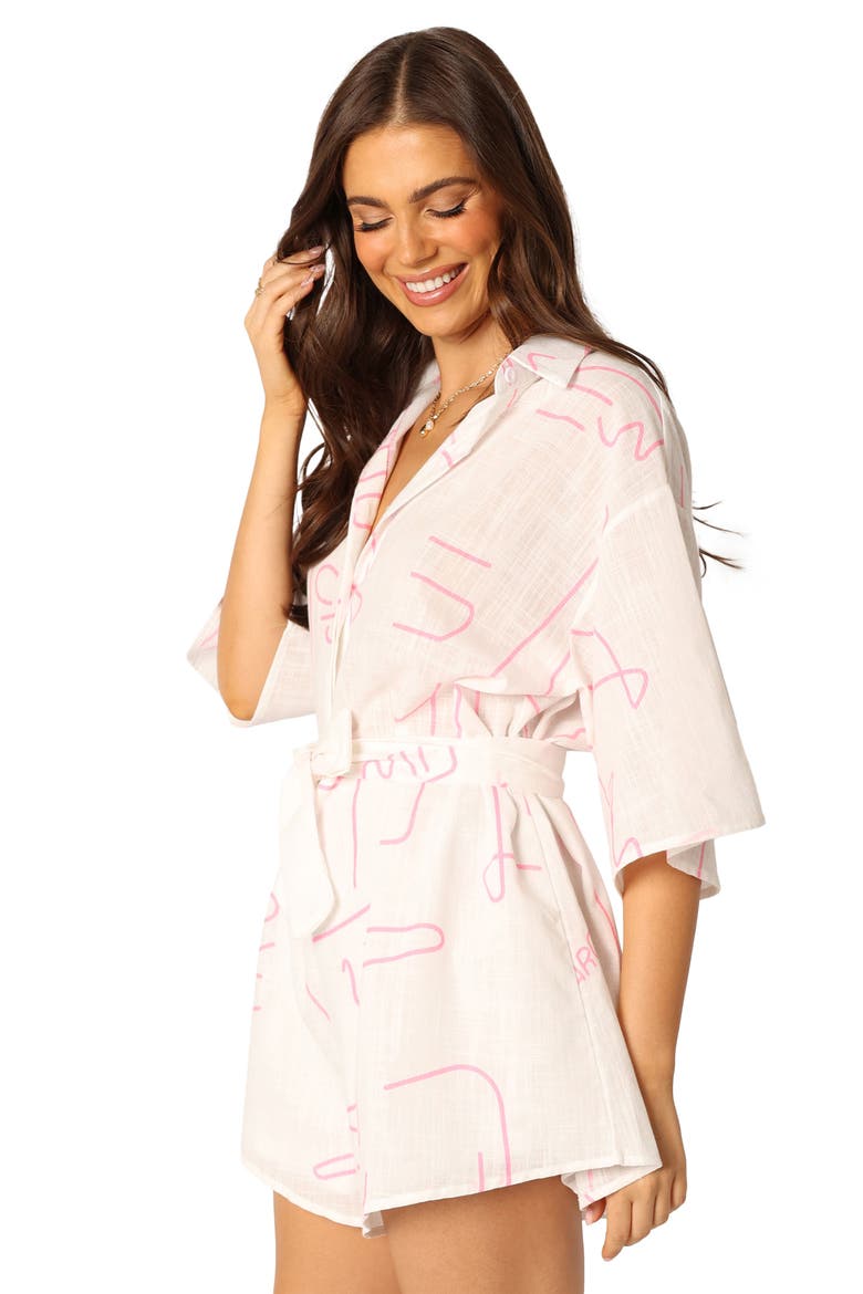 Kellie Tie Waist Cotton Romper, Alternate, color, WHITE