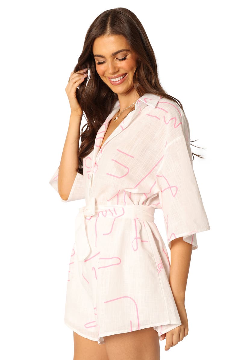 Petal & Pup Kellie Tie Waist Cotton Romper, Alternate, color, White